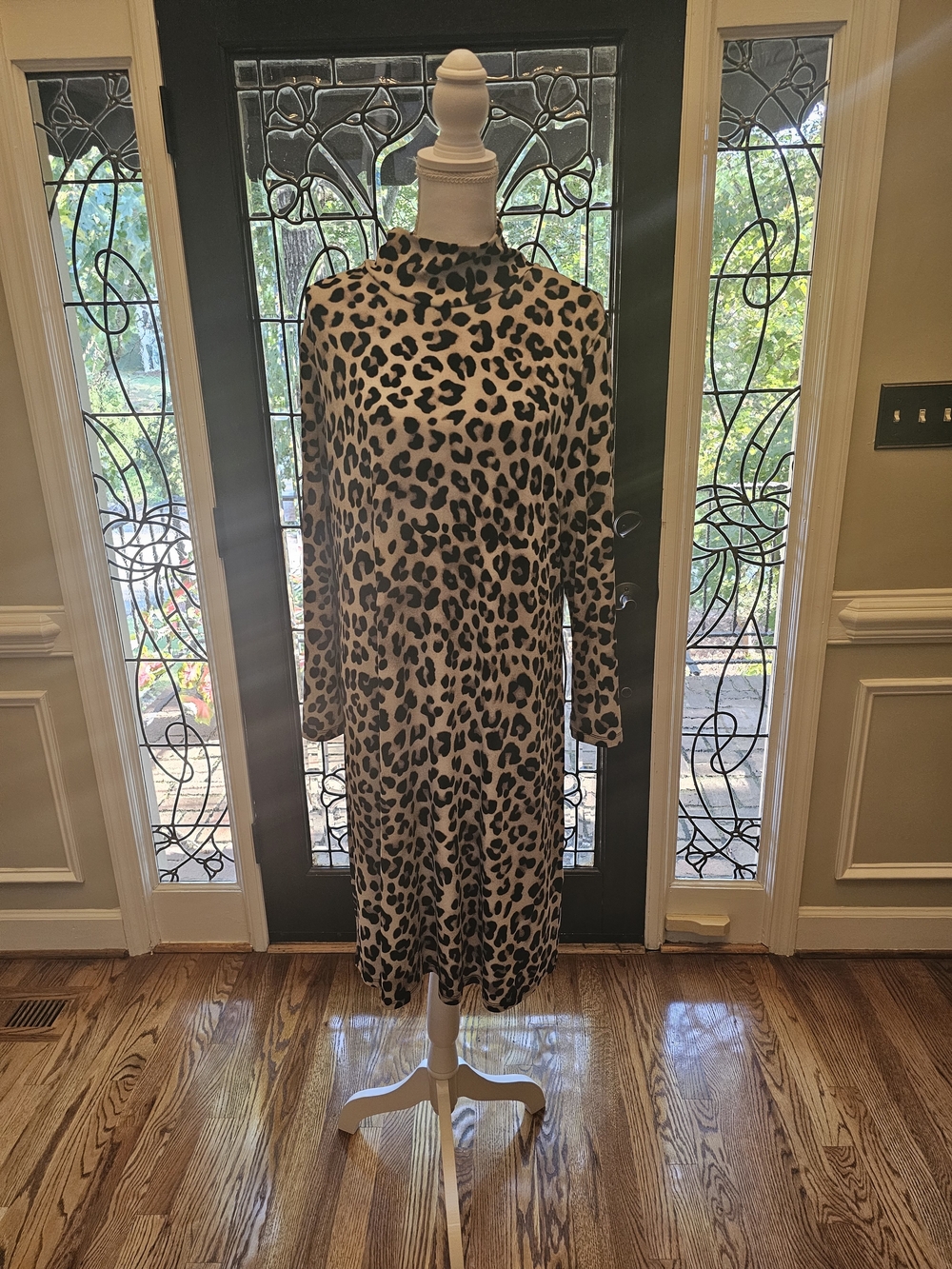 Chico's Leopard Print Long Sleeve Mock Neck Dress - Beige & Black